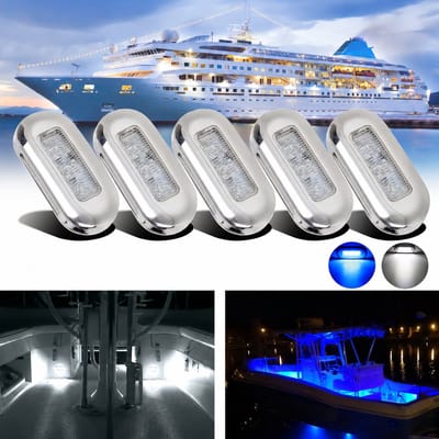 5 Stuks Waterdichte boot Marine LED-verlichting Courtesy Interieur Deklicht Navigatie Spiegel Hek Cabine Verlichting voor Ponton Vissersboot Kajak Zeilboot Bass Boat Vessel (3 LED's, Blauw Licht)