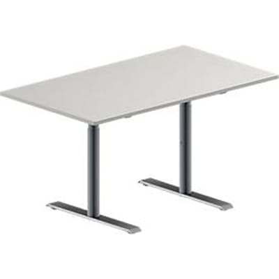 Schäfer Shop  Genius Vergadertafel MODENA FLEX, in hoogte verstelbaar, rechthoekige vorm, T-poot ronde buis, B 1400 x D 800 mm, lichtgrijs