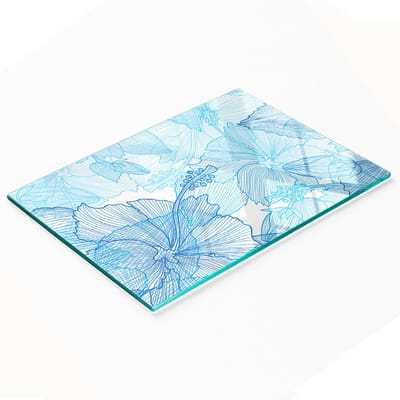 Decoratieve glazen snijplank voor in de keuken met Hawaïaanse bloemen, 80x52 cm