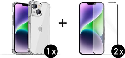Innerlight® MobileCover+ Geschikt voor iPhone 14 - 1x Transparant siliconen hoes met Bumper + 2x Screenprotector
