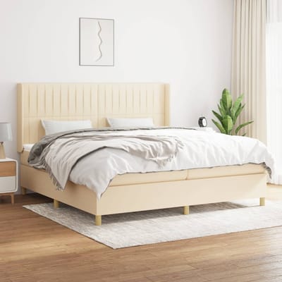 vidaXL - Boxspring - met - matras - stof - crèmekleurig - 200x200 - cm