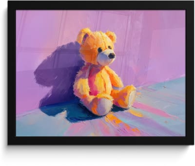 Poster in lijst - Fotolijst 40x30 cm - Posters - Teddybeer - Schaduw - Penseelstreken - Paars - Posterlijst zwart - Decoratie - Wanddecoratie woonkamer - Muurdecoratie slaapkamer