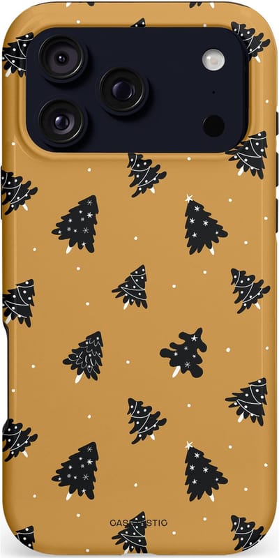 Casetastic hoesje geschikt voor Apple iPhone 17 Pro Max - MagSafe - Dubbellaagse bescherming - Zwarte Kerstboom Feest - Fashion Case - Goud Donkergrijs Taupe