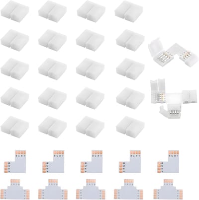 SnelShoppen - LED Strip Connector Set 4 Pin - L- en T-vormige Hoekverbindingen - 10 mm Breed - 20 Clips voor RGB LED Strips - Voor Thuis, Kantoor, Cre
