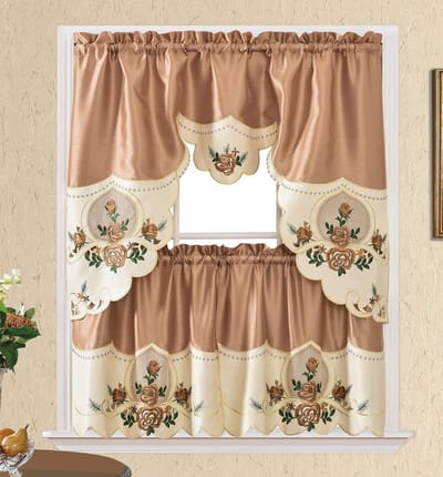 Cafe Gordijnen Set 3 Delig voor Keukendeur of Klein Raam - Inclusief Swag en 2x Ondergordijnen (60cm)