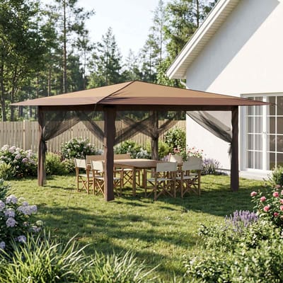 vidaXL - Gazebo - met - 4 - Zijwanden - 4 - x - 4 - m - Beige - en - Bruin