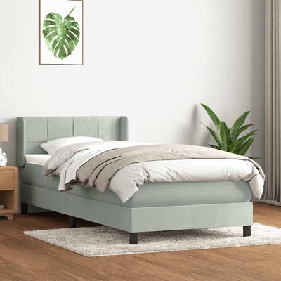 vidaXL - Boxspring - met - matras - fluweel - lichtgrijs - 80x220 - cm