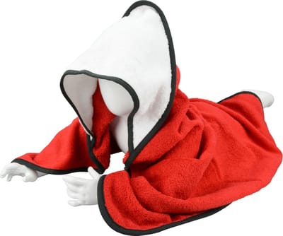 ARTG® Babiezz - Babycape - Baby Badcape - Kraamkado - 75 x 75 cm - Rood Rode Cape / Wit Witte Capuchon / Zwart Rand - 100% Katoen - RED / WHITE / BLACK