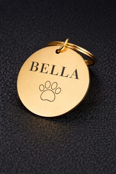 Ronde Hondenpenning met Hondenpoot | Ronde RVS Hondenpenning graveren | GOUD | Petshop Seven®