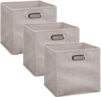 5Five Opbergmand/kastmand beige - Set van 3x stuks - linnen - 29 liter - 31 x 31 x 31 cm - Opbergbox - Vakkenkast manden