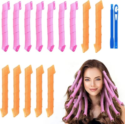 Krulspelden Styling Kit, 14 Stks Warmteloose Spiraalvormige Krulspelden, Wave Stijl Haarrollen met Styling Haken, DIY Kapsel Styling Gereedschap voor Vrouwen Meisjes (45cm)
