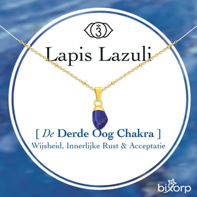 Bixorp Lapis Lazuli Chakra Ketting - Goud Vergulden Roestvrij Staal - Ruwe Edelsteen Hanger - 36cm + 8cm verstelbaar