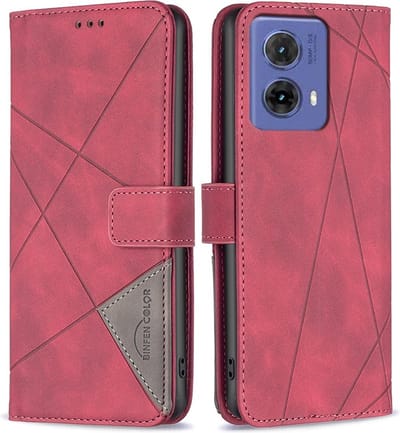 BINFEN Hoesje - Geschikt voor Motorola Moto G85 Hoesje - BINFEN Geometric Book Case - Rood