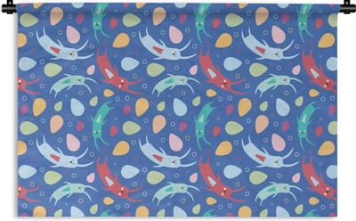 Wandkleed - Wanddoek - Konijnen - Pastel - Regenboog - Patronen - 180x120 cm - Wandtapijt