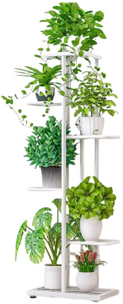 VIEMAE Plantenstandaard - Plantenrek - Plantentafel - Plantenplank - Bloempot standaard - Bloempothouder - 6-laags - Metaal - Wit