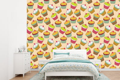 Behang - Fotobehang Patronen - Eten - Cupcake - Breedte 360 cm x hoogte 260 cm