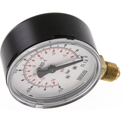'-1..0 Bar Manometer Onderaansluiting Staal/Messing 63 mm Klasse 1.6