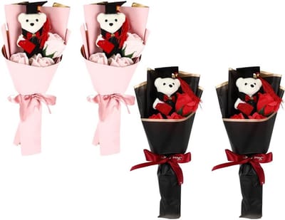Roze berenboeketten met kunstrozen, 36x16x8 cm, set van 4 stuks