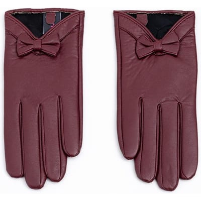 Gants pour femmes avec nœud Coloré Rouge vin Élégant et charmant Décoration de vêtements Gants /M black