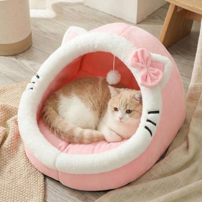 1 Stuk Schattig Kattenbed voor Binnenkatten Huis, Wasbaar Huisdierenhuis, Warm Huisdier Grotbed, Geschikt voor Gebruik door Konijnen, Puppy's en Katten M (37X35cm) roze