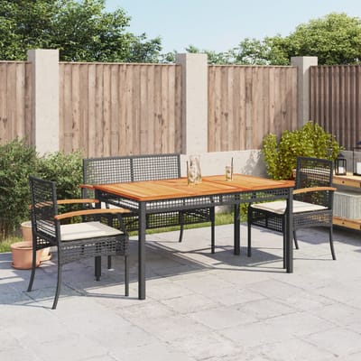 vidaXL - 4-delige - Tuinset - met - kussens - poly - rattan - zwart