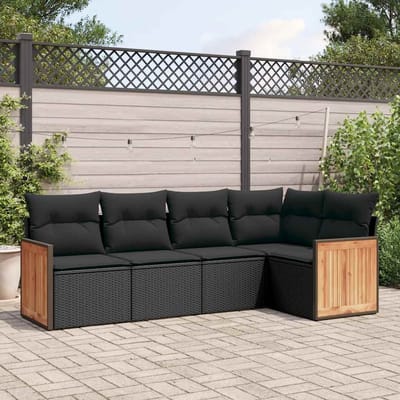 vidaXL - 5-delige - Loungeset - met - kussens - poly - rattan - zwart