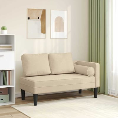 vidaXL - Chaise - longue - met - kussens - stof - crèmekleurig