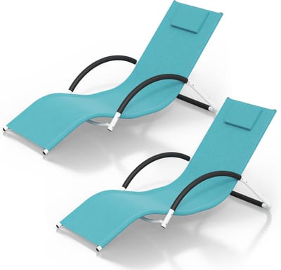 Ligbedden Set van 2 - Verstelbare Rugleuning - Inclusief Hoofdkussen - Weerbestendig & Waterdicht - Voor Tuin, Balkon & Zwembad - Blauw