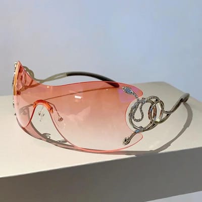 Lunettes de soleil Y2K sans monture pour femmes, verres dégradés élégants, protection extérieure tendance et luxueuse, monture en métal.