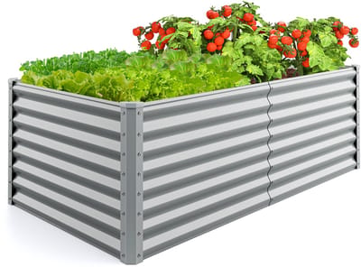 COSTWAY Plantenbak van metaal, 180 x 95 x 60 cm, rechthoekig broeibed met versterkte stangen en open bodem, bloembed, plantenbak voor groenten, bloemen, kruiden (grijs)