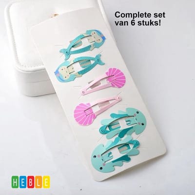 Heble® Haarklipjes: 6-stks - Haren, Schuifjes, Octopus, Zeemeermin, Schelp.