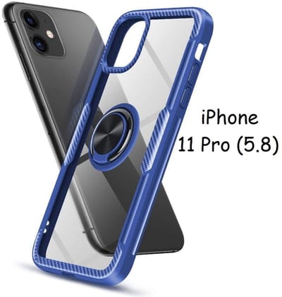 Hoesje Geschikt voor iPhone 11 Pro Luxe Back Hoesje Metalen Ring houder - Donker Blauw