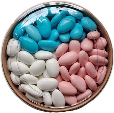 amandeldragees in roze-wit-blauw 900 gram in trioverpakking voor doop geboorte babyshower doopsuikers