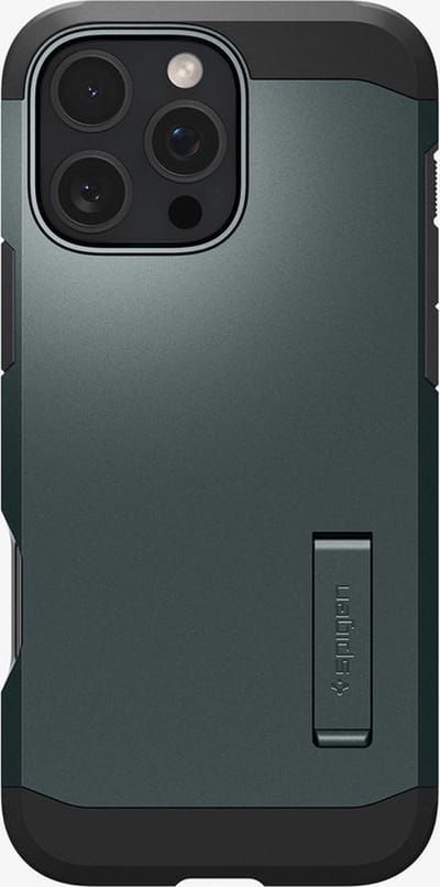 Spigen Tough Armor Hoesje Geschikt voor Apple iPhone 16 Pro | Compatibel met MagSafe | Back Cover Militaire Standaard | Kickstand | Groen