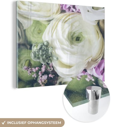 MuchoWow® Glasschilderij 120x90 cm - Schilderij acrylglas - Bloemen - Rozen - Natuur - Foto op glas - Schilderijen