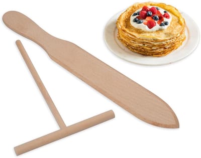 Pannenkoek Gereedschap Set - Crêpe Spreider Spatel - Bakken Maken - Natuurlijk Hout Materiaal - Set van 2 - Houtkleuren