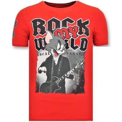 Exclusieve T-Shirt Mannen - Rock My World Cat - Rood