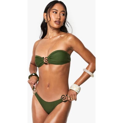 boohoo Dames Premium Swim Swirl Trim Bikini Slip | Khaki | Maat: 12
