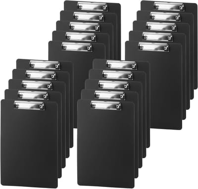 Set van 20 Zwarte A4 Clipboarden met Hanggat en Laag Profiel Clip - Ideaal voor Thuis en Kantoor, Schrijven en Organiseren
