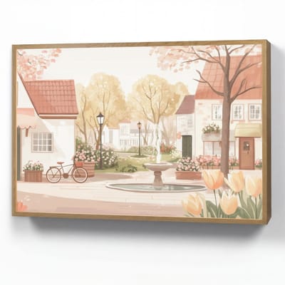 Wandlamp 90x60 cm - Oplaadbaar - Dorpsplein - Fontein - Tulpen - Wandlampen binnen woonkamer - Slaapkamer lamp - Decoratieve nachtlamp - Vloerlamp draadloos