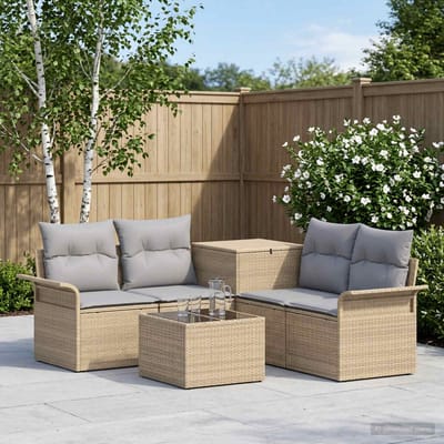 vidaXL - Bankstel - 6 - st - 4-zits - Beige - en - Lichtgrijs - Poly - Rattan - en - Staal