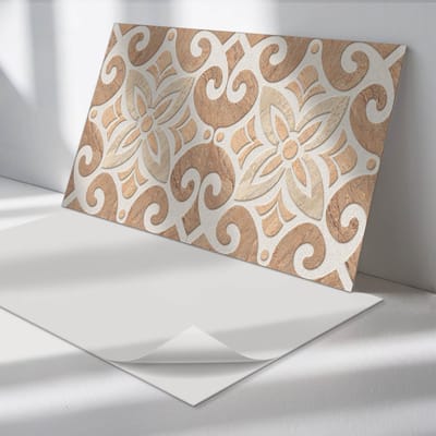 Wallfluent Vinyl Wandpaneel - Bloemenpatroon met ornamenten Vinyl Wandbekleding - 100 cm x 50 cm - Beige PVC wandpaneel - 1 stuk - Rechthoekig Wandbekleding Vinyl - Texturen Wandpaneel - Zelfklevend Muurpaneel - Wandpaneel Keuken en Badkamer