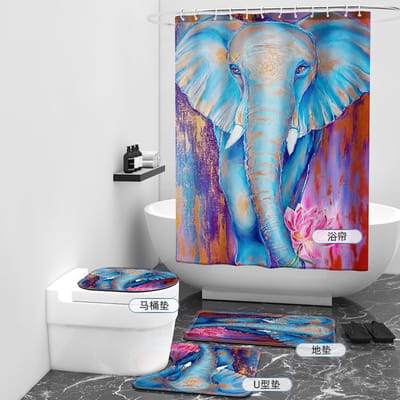 Floraweg Douchegordijn,Shower Curtain,badgordijn,badkamergordijn,Gelukkige badende olifant ,-topkwaliteit - digitale printen -Anti Schimmel - Inclusief 12 ringen -met 12 stuks douchegordijnhaken – Waterdicht -Wasbaar- Polyester - 180x200 cm