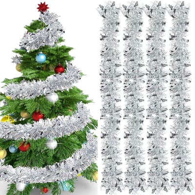 Kerstdecoratie met 4 Stukken Lametta Girlanden, 2 m Glanzende Versiering voor de Kerstboom, Perfect voor Kerstfeest en Feestelijke Sfeer