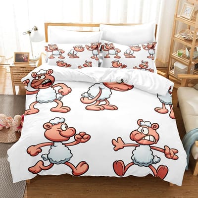 Dieren Dekbedovertrek Set Cartoon Wit Schaap Thema Patroon Kawaii King Queen Twin Full Size Voor Kinderen Tieners Polyester Beddengoed Set 150*200cm 3pcs
