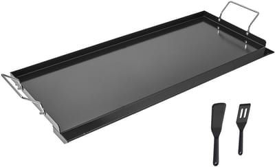 Grillplaat van koolstofstaal, rechthoekig (812 x 310 mm) met glad oppervlak, geschikt voor gasbarbecues en BBQ's. Ideaal voor teppanyaki en als draagbaar kookgerei met handvat voor het hele gezin