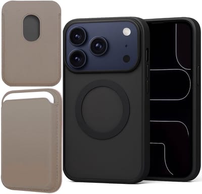 Hoesje + Pasjeshouder geschikt voor iPhone 17 Pro - Portemonnee geschikt voor MagSafe - Magnetisch - Pasjes Houder - Creditcardhouder - Taupe