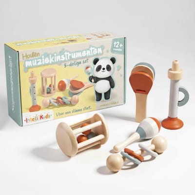 Intellikids Muziekset vanaf 1 Jaar | Eerste Muziekinstrumentenset | 5-delige Houten Muziekinstrumenten | Montessori Muziekspeelgoed