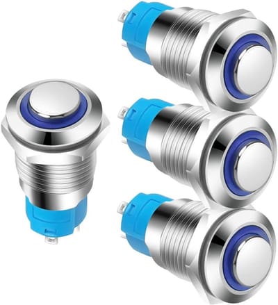 Drukknop met LED - Momentary Schakelaar - Apparaten Aansturen - Waterdicht IP67 - 12mm - Zilver