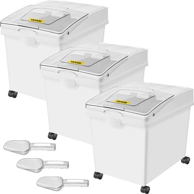 VEVOR Opbergbox Op Wielen 3 Stuks Voorraaddozen met Deksel 40L Keuken Granen Bewaardozen Rijst Voorraaddoos Vershouddozen voor Voedselbehoud, Ontbijtgranen, Pasta, Koekjes En Gedroogde Producten
